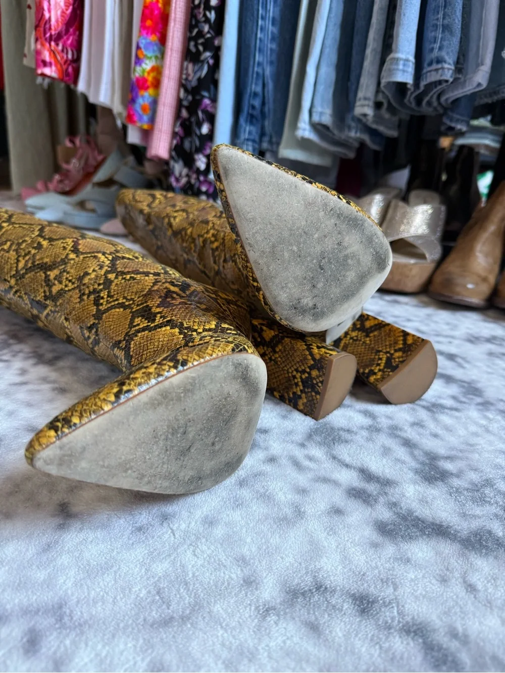 Jeffrey Campbell - Siren Snakeskin Knee-High Pointed Block-Heel Boots - 10